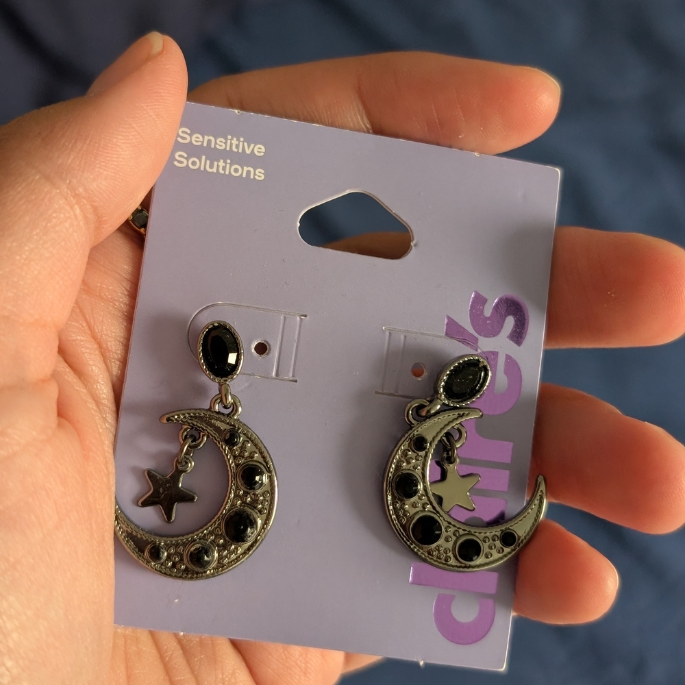 Claire's Silver and Black Celestial Earrings